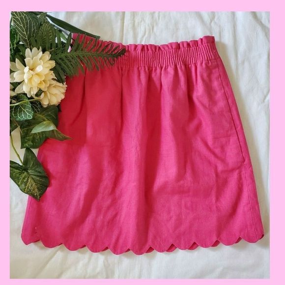 J Crew Mini Linen Skirt SZ 00 Scalloped Hem Elastic Waist Short NWT - Picture 1 of 7